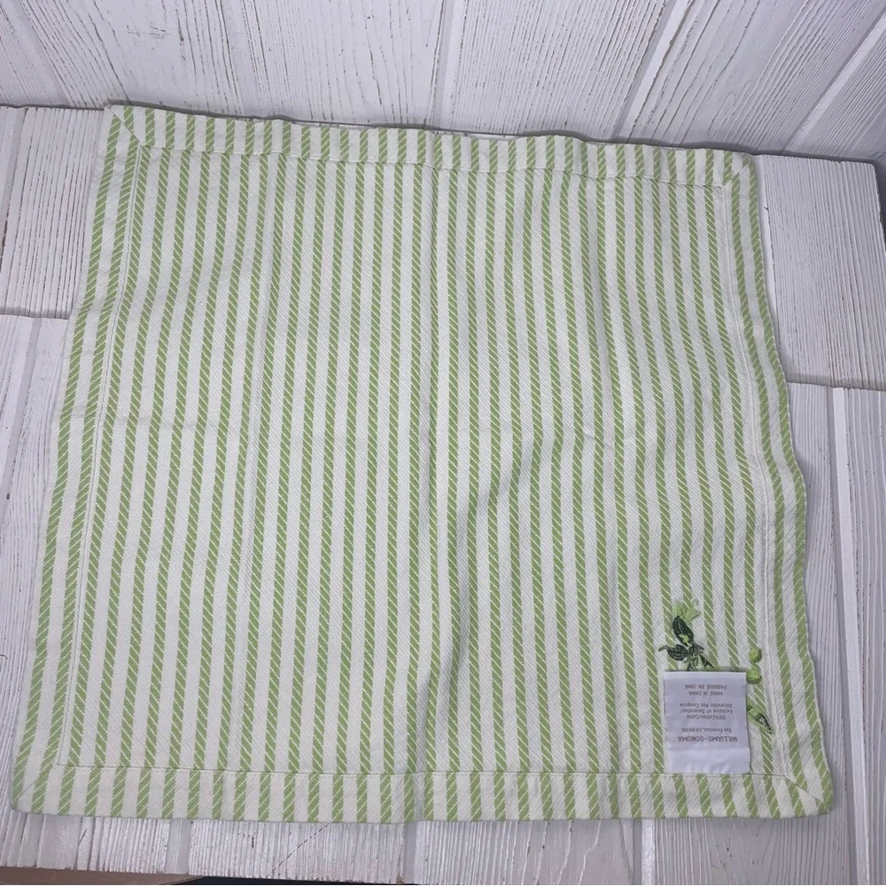 4 Vintage Williams Sonoma Napkins Pea Pods Peas Green White Stripes 19” Square